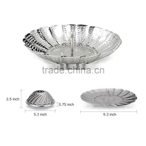 Stainless Steel Foldable Food Vegetable Steamers Basket Kitchen Cooking Veggie Collapsible Insert Healthy Adjustable Steamer thumbnail-4