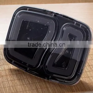 High Quality 2 Dividers Black Plastic Food Bento Boxes thumbnail-3