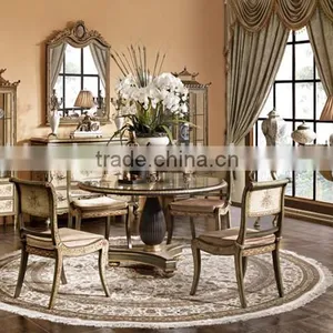 Retro Home Furniture Dinning Room Set, Exquisite Hand Painting Round Dinning Table With Chair/Sideboard thumbnail-1