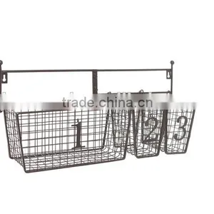Wall Mounted Black Metal Wire Mesh Numbered Storage Basket Set thumbnail-1