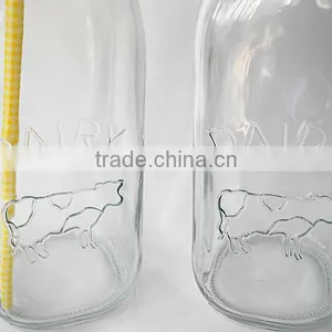 Cow Embossed Circleware Glass Beverage Milk Bottle With Metal Cap thumbnail-4