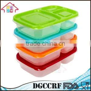 3 Compartment Containers Reusable Bento Lunch Box & Divided Food Storage With Multi Colored Lids thumbnail-1