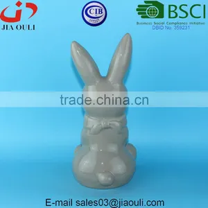 BSCI Audit Factory EASTER Decorative Bunny Glazed Grey/white Ceramic Rabbit Figurines, Ceramic Animal Figurines thumbnail-4