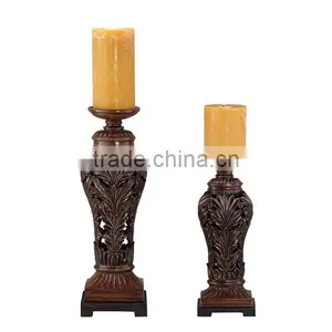 Antiqued Carved Pillar Candle Holder Set of 2 For Home Decor thumbnail-1