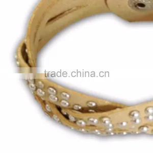 Rhinestone Attached on PU Leather Bracelet, Hot Sale Gift Leather With Crystal Gem Decoration thumbnail-2