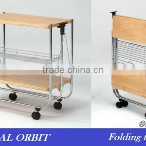 Best Sell Restaurant Folding Kitchen Wooden Tea Serving Trolley Cart thumbnail-1
