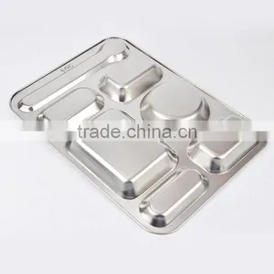 Stainless Steel Canteen Serving Tray /Dinner Fast Food Plate With 4 Compartments thumbnail-2