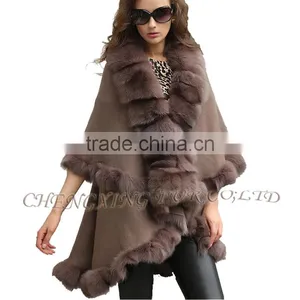CX-B-P-45A Latest New Design Cashmere And Fox Fur Trim Cape thumbnail-6