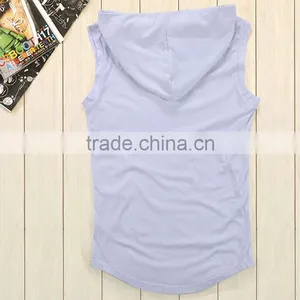 Hot Sale Custom 100% Cotton Sleeveless Plain White Pullover Hoodie thumbnail-3