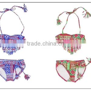 Kids Girls Bathing Swimsuit Frills Hallow Bikini Swimwear 2PCs thumbnail-1