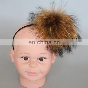 Natural Color Jumbo Raccoon Fur Pompom Accessory Hairband Hair Hoop thumbnail-2