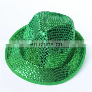 Fancy Dress Costume Green Sequin Fedora Party Hat thumbnail-1