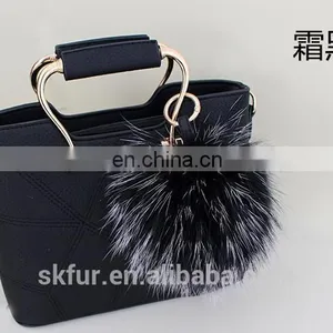 Factory Wholesale 15 cm Fluffy Real Raccoon Fur Pompon Pompom Keychain thumbnail-3