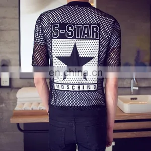 2017 Hotsale Men's Summer Breathable Net Cloth Sunscreen Thin Mesh Small t Shirt Jaket With Big Star Logo Back thumbnail-2