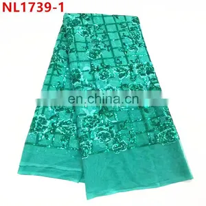 Flower Design African Lace Fabric Sequins Net Lace Fabric 5yard/ Pieces Tulle Net Lace Fabric for Women Dresses thumbnail-2