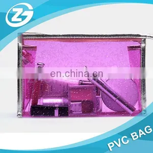 Water Proof PU Piping and Trim 0.3mm Clear PVC Zip Top Portable Cosmetic Bag for Promotion thumbnail-4