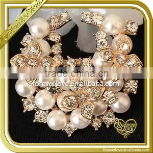 Light Gold Pearl Rhinestone Brooches Pins Wholesale FB026 thumbnail-1
