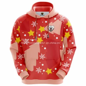 Red Custom Sublimation Hoodie of Christmas Tree Pattern thumbnail-2