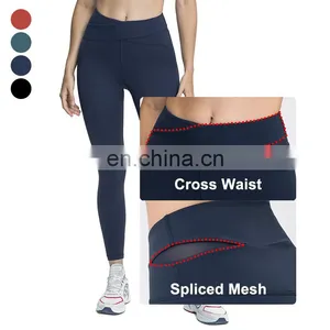 New Arrivals High Waisted Workout Gym Fitness Yoga Leggings Pants With Pockets Cross Waist and Spliced Mesh Design for Women thumbnail-2