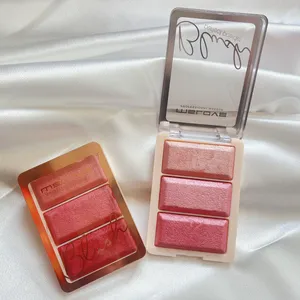 OEM Make up Blusher Bronzer 3 Color Palette Contouner Highlighter Red Cheeks With Glossy Face Powder El Rubor De Maquillaje thumbnail-4