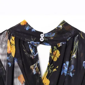 French Printed Loose Casual Hanging Neck Mid Length Dress for Women thumbnail-4