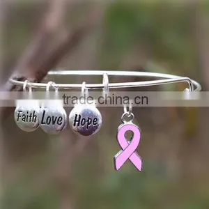 Fashionable Breast Cancer Awareness Bangle Faith Hope Love Charm Bracelet Wish Jewelry thumbnail-1