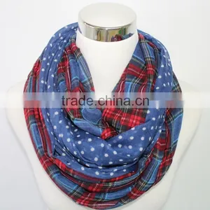 Wholesale Custom Polka Dot and Plaid Print Fashion Women Infinity Scarf thumbnail-2