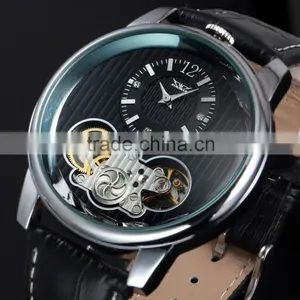 Men Watch Leather Fashion Brand Watches Feather Skeleton Dress Watches ZB005 thumbnail-2