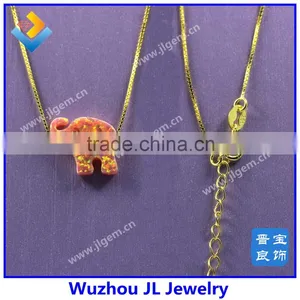 Synthetic Opal Elephant Gem Stone With 18K Gold Plated 925 Silver Necklace thumbnail-6