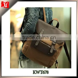 Hot Selling Vintage Casual School Leather Rucksack Custom Black Canvas Backpacks thumbnail-1