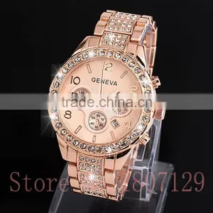 Diamond Geneva Watches Women Stainless Steel Quartz Watch Military Crystal Gold Watches Relogio Feminino Montre Femme thumbnail-1