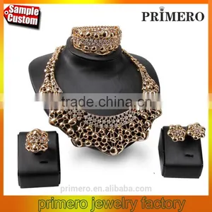 Inlaid Women Choker Crystal Rhinestones Design Bridal Jewelry Sets 4pcs/set Gold Necklace Accessories thumbnail-1