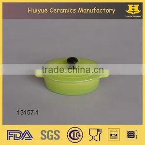 Ceramic Mini Casserole, Oval Glazed Casserole With Cover thumbnail-1