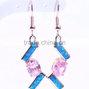 Fancy Design 925 Sterling Silver Square Fire Opal Pink Diamond Dangle Earrings thumbnail-4