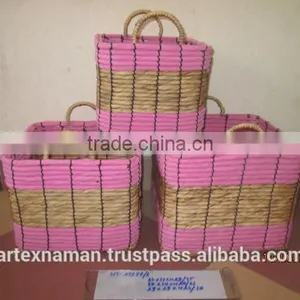 Rectangular Water Hyacinth Basket/Storage Basket With 2 Handle /Made in Vietnam Set of 3 thumbnail-1