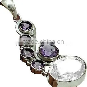 A3036 Sterling Silver Blue Topaz. Pendant, Semiprecious Pendant, Silver Pandant thumbnail-3
