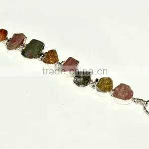 Raw Tourmaline Natural Gemstones 925 Sterling Silver Bracelet thumbnail-3
