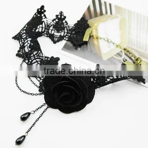 Women 2016 Gothic Handmade Chain Black Flower Lace Choker Collar Chunky Necklace thumbnail-6
