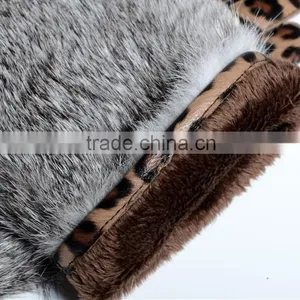 Cool Leopard Design Suede Leather Mittens Rabbit Fur Coverd Wrist Ladies Fashion thumbnail-5