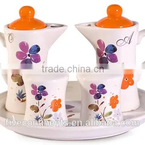 Italy Romantic Ceramic Condiment Set With Tray thumbnail-1