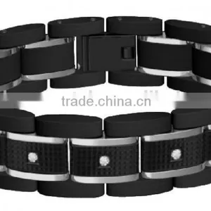 Top Quality CZ & Carbon Fiber Inlay Stainless Steel Bracelet Tungsten Carbide Mens Bracelet thumbnail-3