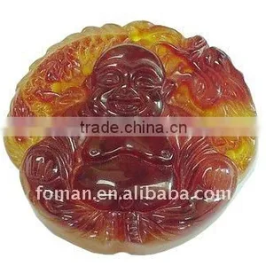 50mm Brown Jade Carving Smiling Stone Buddha thumbnail-1