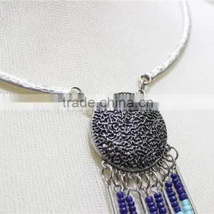 Anti-silver Folk w/ Royal Blue Aqua White Seed Bead Statement Necklace Satellite Chain Necklace 2016 Fashion Style Wholesale thumbnail-2