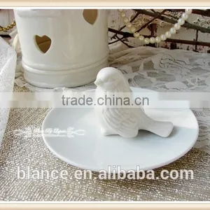 Antique White Porcelain Plate With Small Bird in Middle thumbnail-1