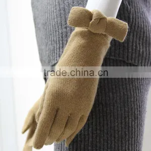 Women's Pure Cashmere Skintight Winter Gloves With Bowknot thumbnail-1