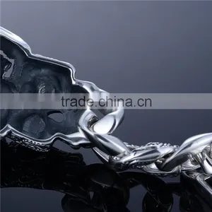 21CM Cool Skull Red CZ Stone Silver Bracelet For Men thumbnail-2