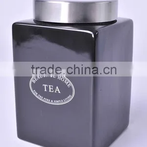 Ceramic Stoneware Black Square Jar With Stainless Lid thumbnail-1
