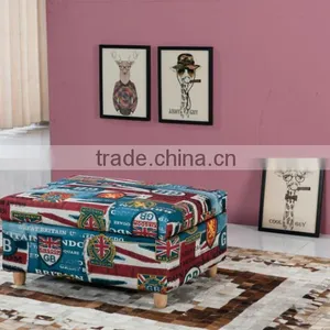 Home Furniture Use Fabric Square Solid Wood Small Storage Stool thumbnail-2