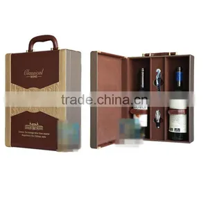 Chinese Factories Wholesale Custom High-grade PU Leather 2 Slot Wine Champagne Boxes, Brown Gift Box thumbnail-1