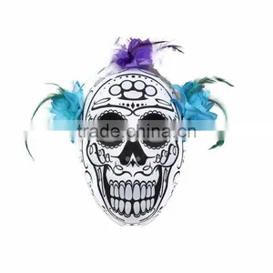 Mask Halloween Day of the Dead Mask With Feather and Flower , White Multi, One-Size thumbnail-1